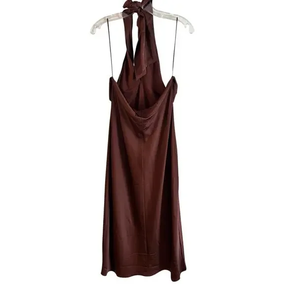 Express Satin Brown Halter Slip Dress Size Medium NWOT Midi Fully Lined - Picture 4 of 6